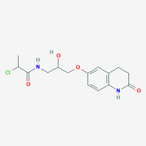molecular formula C15H19ClN2O4 B2558732 2-Chloro-N-[2-hydroxy-3-[(2-oxo-3,4-dihydro-1H-quinolin-6-yl)oxy]propyl]propanamide CAS No. 2411262-97-8