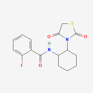 molecular formula C16H17FN2O3S B2558741 N-(2-(2,4-dioxothiazolidin-3-yl)cyclohexyl)-2-fluorobenzamide CAS No. 1207038-95-6