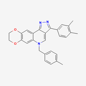 molecular formula C28H25N3O2 B2558742 3-(3,4-dimethylphenyl)-5-(4-methylbenzyl)-8,9-dihydro-5H-[1,4]dioxino[2,3-g]pyrazolo[4,3-c]quinoline CAS No. 866349-47-5