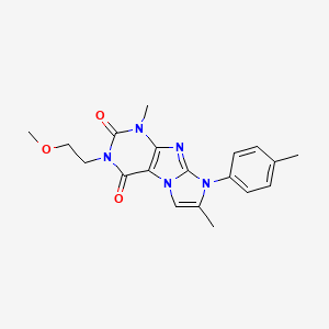 molecular formula C19H21N5O3 B2558765 3-(2-methoxyethyl)-1,7-dimethyl-8-(p-tolyl)-1H-imidazo[2,1-f]purine-2,4(3H,8H)-dione CAS No. 896857-09-3