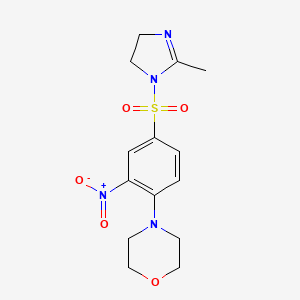 molecular formula C14H18N4O5S B2558780 4-{4-[(2-methyl-4,5-dihydro-1H-imidazol-1-yl)sulfonyl]-2-nitrophenyl}morpholine CAS No. 866050-42-2