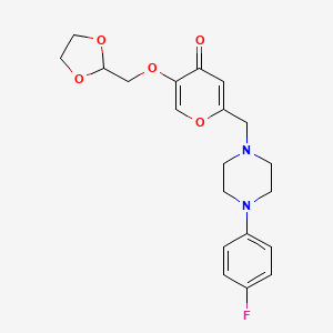 molecular formula C20H23FN2O5 B2558787 5-(1,3-二氧戊环-2-基甲氧基)-2-[[4-(4-氟苯基)哌嗪-1-基]甲基]吡喃-4-酮 CAS No. 886900-67-0