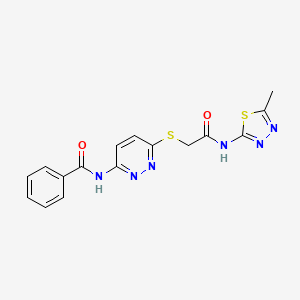 molecular formula C16H14N6O2S2 B2558797 N-(6-((2-((5-methyl-1,3,4-thiadiazol-2-yl)amino)-2-oxoethyl)thio)pyridazin-3-yl)benzamide CAS No. 1021119-99-2