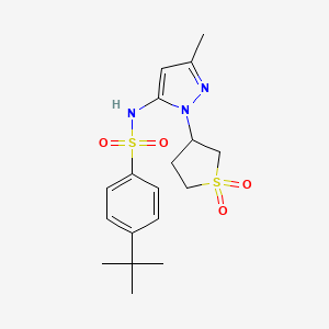molecular formula C18H25N3O4S2 B2558816 4-(tert-butyl)-N-(1-(1,1-dioxidotetrahydrothiophen-3-yl)-3-methyl-1H-pyrazol-5-yl)benzenesulfonamide CAS No. 1172925-80-2