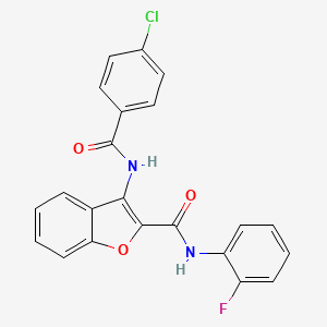 molecular formula C22H14ClFN2O3 B2558828 3-(4-chlorobenzamido)-N-(2-fluorophenyl)benzofuran-2-carboxamide CAS No. 887876-11-1