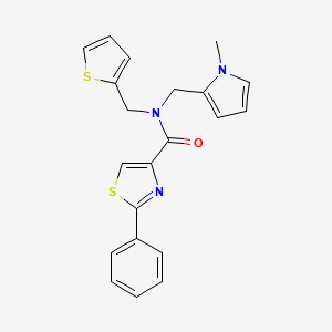 molecular formula C21H19N3OS2 B2558841 N-((1-methyl-1H-pyrrol-2-yl)methyl)-2-phenyl-N-(thiophen-2-ylmethyl)thiazole-4-carboxamide CAS No. 2034349-40-9