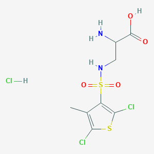 molecular formula C8H11Cl3N2O4S2 B2558853 2-Amino-3-[(2,5-dichloro-4-methylthiophen-3-yl)sulfonylamino]propanoic acid;hydrochloride CAS No. 2361643-69-6