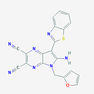 molecular formula C20H11N7OS B255887 6-amino-7-(benzo[d]thiazol-2-yl)-5-(furan-2-ylmethyl)-5H-pyrrolo[2,3-b]pyrazine-2,3-dicarbonitrile 
