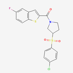 molecular formula C19H15ClFNO3S2 B2558872 (3-((4-氯苯基)磺酰基)吡咯烷-1-基)(5-氟苯并[b]噻吩-2-基)甲苯酮 CAS No. 1448026-91-2