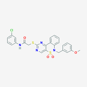 molecular formula C26H21ClN4O4S2 B2558892 N-(3-chlorophenyl)-2-((6-(3-methoxybenzyl)-5,5-dioxido-6H-benzo[c]pyrimido[4,5-e][1,2]thiazin-2-yl)thio)acetamide CAS No. 892312-79-7