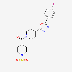 molecular formula C20H25FN4O4S B2558898 (4-(5-(4-Fluorophenyl)-1,3,4-oxadiazol-2-yl)piperidin-1-yl)(1-(methylsulfonyl)piperidin-4-yl)methanone CAS No. 1211845-68-9