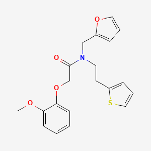 molecular formula C20H21NO4S B2558957 N-(furan-2-ylmethyl)-2-(2-methoxyphenoxy)-N-(2-(thiophen-2-yl)ethyl)acetamide CAS No. 1396806-54-4