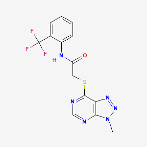 molecular formula C14H11F3N6OS B2558978 2-((3-methyl-3H-[1,2,3]triazolo[4,5-d]pyrimidin-7-yl)thio)-N-(2-(trifluoromethyl)phenyl)acetamide CAS No. 1058495-60-5