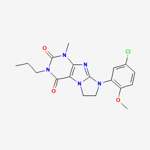 molecular formula C18H20ClN5O3 B2558994 6-(5-Chloro-2-methoxyphenyl)-4-methyl-2-propyl-7,8-dihydropurino[7,8-a]imidazole-1,3-dione CAS No. 887696-33-5