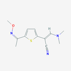 molecular formula C12H15N3OS B2559001 (E)-3-(dimethylamino)-2-[5-[(Z)-N-methoxy-C-methylcarbonimidoyl]thiophen-2-yl]prop-2-enenitrile CAS No. 338954-44-2