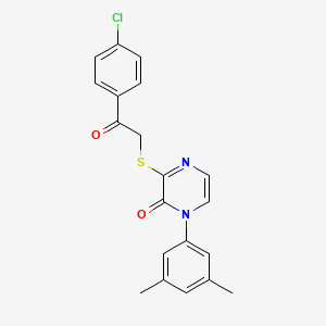 molecular formula C20H17ClN2O2S B2559002 3-[2-(4-Chlorophenyl)-2-oxoethyl]sulfanyl-1-(3,5-dimethylphenyl)pyrazin-2-one CAS No. 895106-91-9