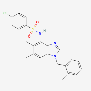 molecular formula C23H22ClN3O2S B2559008 4-chloro-N-[5,6-dimethyl-1-(2-methylbenzyl)-1H-1,3-benzimidazol-4-yl]benzenesulfonamide CAS No. 338954-63-5