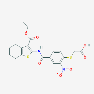 molecular formula C20H20N2O7S2 B255901 [(4-{[3-(Ethoxycarbonyl)-4,5,6,7-tetrahydro-1-benzothiophen-2-yl]carbamoyl}-2-nitrophenyl)sulfanyl]acetic acid 