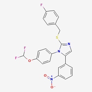 molecular formula C23H16F3N3O3S B2559011 1-(4-(二氟甲氧基)苯基)-2-((4-氟苄基)硫)-5-(3-硝基苯基)-1H-咪唑 CAS No. 1226436-22-1