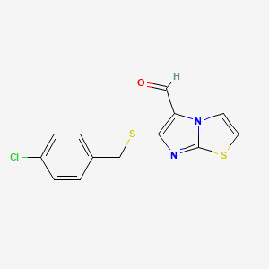 molecular formula C13H9ClN2OS2 B2559064 6-[(4-Chlorobenzyl)sulfanyl]imidazo[2,1-b][1,3]thiazole-5-carbaldehyde CAS No. 339023-13-1