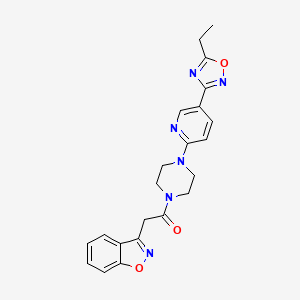 molecular formula C22H22N6O3 B2559071 2-(苯并[d]异恶唑-3-基)-1-(4-(5-(5-乙基-1,2,4-恶二唑-3-基)吡啶-2-基)哌嗪-1-基)乙酮 CAS No. 1235047-90-1
