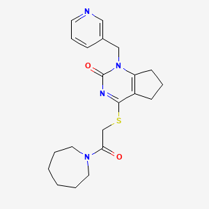 molecular formula C21H26N4O2S B2559086 4-[2-(azepan-1-yl)-2-oxoethyl]sulfanyl-1-(pyridin-3-ylmethyl)-6,7-dihydro-5H-cyclopenta[d]pyrimidin-2-one CAS No. 933204-63-8