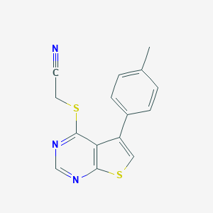 molecular formula C15H11N3S2 B255909 2-[5-(4-Methylphenyl)thieno[2,3-d]pyrimidin-4-yl]sulfanylacetonitrile 