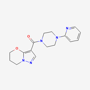 molecular formula C16H19N5O2 B2559119 (6,7-dihydro-5H-pyrazolo[5,1-b][1,3]oxazin-3-yl)(4-(pyridin-2-yl)piperazin-1-yl)methanone CAS No. 1421493-22-2