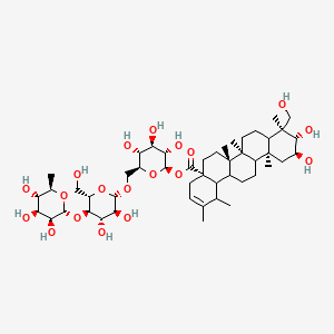molecular formula C48H78O19 B2559128 [(2R,3S,4R,5R,6S)-6-[[(2S,3S,4S,5R,6S)-3,4-Dihydroxy-6-(hydroxymethyl)-5-[(2R,3S,4S,5S,6R)-3,4,5-trihydroxy-6-methyloxan-2-yl]oxyoxan-2-yl]oxymethyl]-3,4,5-trihydroxyoxan-2-yl] (1S,4aS,6aS,6bS,9S,10S,11S,12aS)-10,11-dihydroxy-9-(hydroxymethyl)-1,2,6a,6b,9,12a-hexamethyl-4,5,6,6a,7,8,8a,10,11,12,13,14,14a,14b-tetradecahydro-1H-picene-4a-carboxylate CAS No. 948827-09-6