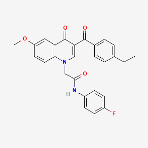 molecular formula C27H23FN2O4 B2559129 2-(3-(4-ethylbenzoyl)-6-methoxy-4-oxoquinolin-1(4H)-yl)-N-(4-fluorophenyl)acetamide CAS No. 902515-26-8