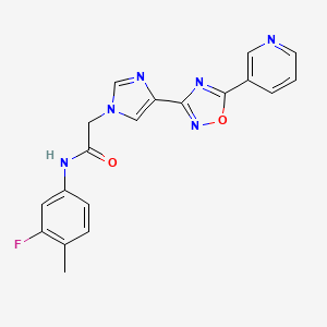 molecular formula C19H15FN6O2 B2559139 N~1~-(3-fluoro-4-methylphenyl)-2-{4-[5-(3-pyridyl)-1,2,4-oxadiazol-3-yl]-1H-imidazol-1-yl}acetamide CAS No. 1251631-09-0