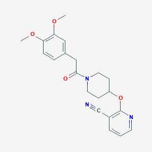molecular formula C21H23N3O4 B2559147 2-((1-(2-(3,4-二甲氧基苯基)乙酰)哌啶-4-基)氧基)烟腈 CAS No. 1797590-09-0
