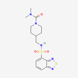 molecular formula C15H21N5O3S2 B2559150 4-((苯并[c][1,2,5]噻二唑-4-磺酰胺)甲基)-N,N-二甲基哌啶-1-甲酰胺 CAS No. 2034377-95-0