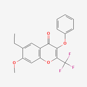 molecular formula C19H15F3O4 B2559157 6-ethyl-7-methoxy-3-phenoxy-2-(trifluoromethyl)-4H-chromen-4-one CAS No. 315232-98-5