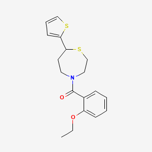 molecular formula C18H21NO2S2 B2559161 (2-Ethoxyphenyl)(7-(thiophen-2-yl)-1,4-thiazepan-4-yl)methanone CAS No. 1706291-65-7