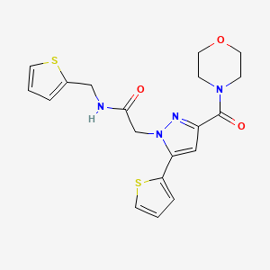 molecular formula C19H20N4O3S2 B2559175 2-(3-(morpholine-4-carbonyl)-5-(thiophen-2-yl)-1H-pyrazol-1-yl)-N-(thiophen-2-ylmethyl)acetamide CAS No. 1171211-33-8