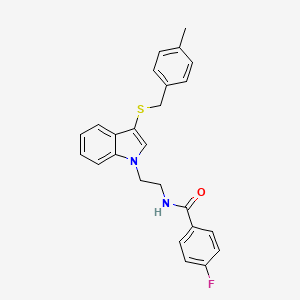 molecular formula C25H23FN2OS B2559180 4-氟-N-[2-[3-[(4-甲苯基)甲硫基]吲哚-1-基]乙基]苯甲酰胺 CAS No. 443333-08-2