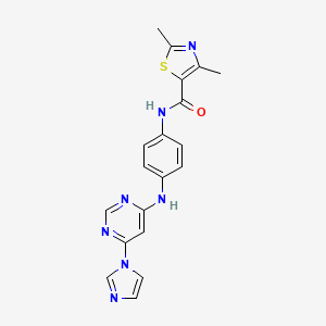 molecular formula C19H17N7OS B2559196 N-(4-((6-(1H-imidazol-1-yl)pyrimidin-4-yl)amino)phenyl)-2,4-dimethylthiazole-5-carboxamide CAS No. 1206984-84-0