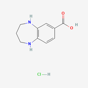 molecular formula C10H13ClN2O2 B2559201 2,3,4,5-Tetrahydro-1H-1,5-benzodiazepine-7-carboxylic acid;hydrochloride CAS No. 2413877-82-2