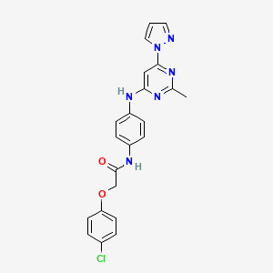 molecular formula C22H19ClN6O2 B2559211 2-(4-chlorophenoxy)-N-(4-((2-methyl-6-(1H-pyrazol-1-yl)pyrimidin-4-yl)amino)phenyl)acetamide CAS No. 1203270-62-5