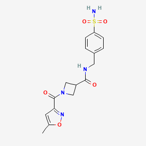 molecular formula C16H18N4O5S B2559215 1-(5-methylisoxazole-3-carbonyl)-N-(4-sulfamoylbenzyl)azetidine-3-carboxamide CAS No. 1351612-12-8