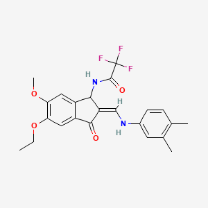molecular formula C23H23F3N2O4 B2559226 N-[(2Z)-2-[(3,4-二甲苯胺基)亚甲基]-5-乙氧基-6-甲氧基-3-氧代-1H-茚-1-基]-2,2,2-三氟乙酰胺 CAS No. 866040-71-3