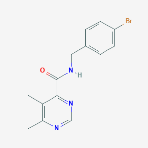 molecular formula C14H14BrN3O B2559233 N-[(4-Bromophenyl)methyl]-5,6-dimethylpyrimidine-4-carboxamide CAS No. 2415518-46-4