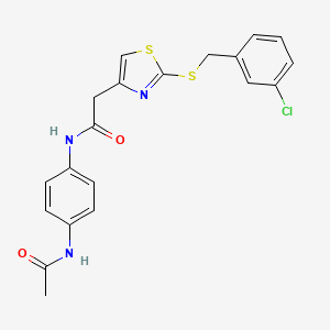 molecular formula C20H18ClN3O2S2 B2559256 N-(4-acetamidophenyl)-2-(2-((3-chlorobenzyl)thio)thiazol-4-yl)acetamide CAS No. 953933-18-1