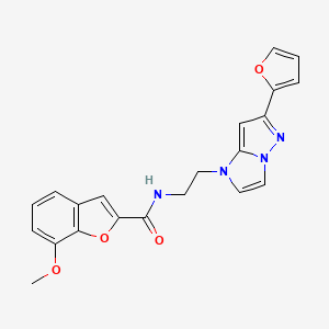 molecular formula C21H18N4O4 B2559259 N-(2-(6-(furan-2-yl)-1H-imidazo[1,2-b]pyrazol-1-yl)ethyl)-7-methoxybenzofuran-2-carboxamide CAS No. 1795300-30-9