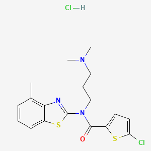 molecular formula C18H21Cl2N3OS2 B2559260 5-chloro-N-(3-(dimethylamino)propyl)-N-(4-methylbenzo[d]thiazol-2-yl)thiophene-2-carboxamide hydrochloride CAS No. 1052531-60-8