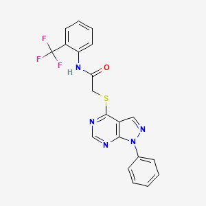 molecular formula C20H14F3N5OS B2559265 2-((1-苯基-1H-吡唑并[3,4-d]嘧啶-4-基)硫代)-N-(2-(三氟甲基)苯基)乙酰胺 CAS No. 893931-06-1