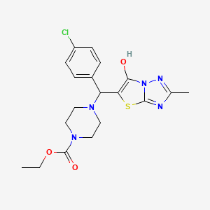 molecular formula C19H22ClN5O3S B2559278 4-((4-氯苯基)(6-羟基-2-甲基噻唑并[3,2-b][1,2,4]三唑-5-基)甲基)哌嗪-1-羧酸乙酯 CAS No. 369367-08-8