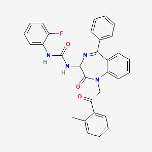 N-(2,5-diaza-2-(2-(2-methylphenyl)-2-oxoethyl)-3-oxo-6-phenylbicyclo[5.4.0]undeca-1(7),5,8,10-tetraen-4-yl)((2-fluorophenyl)amino)formamide