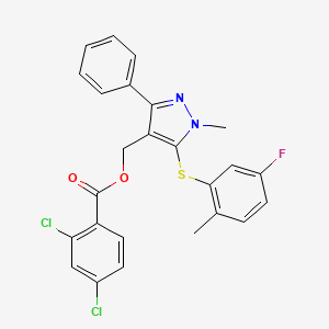 {5-[(5-fluoro-2-methylphenyl)sulfanyl]-1-methyl-3-phenyl-1H-pyrazol-4-yl}methyl 2,4-dichlorobenzenecarboxylate